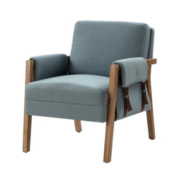 Josephine Mid-century Vegan leather Armchair with solid wood frame | HULALA HOME-BLUE