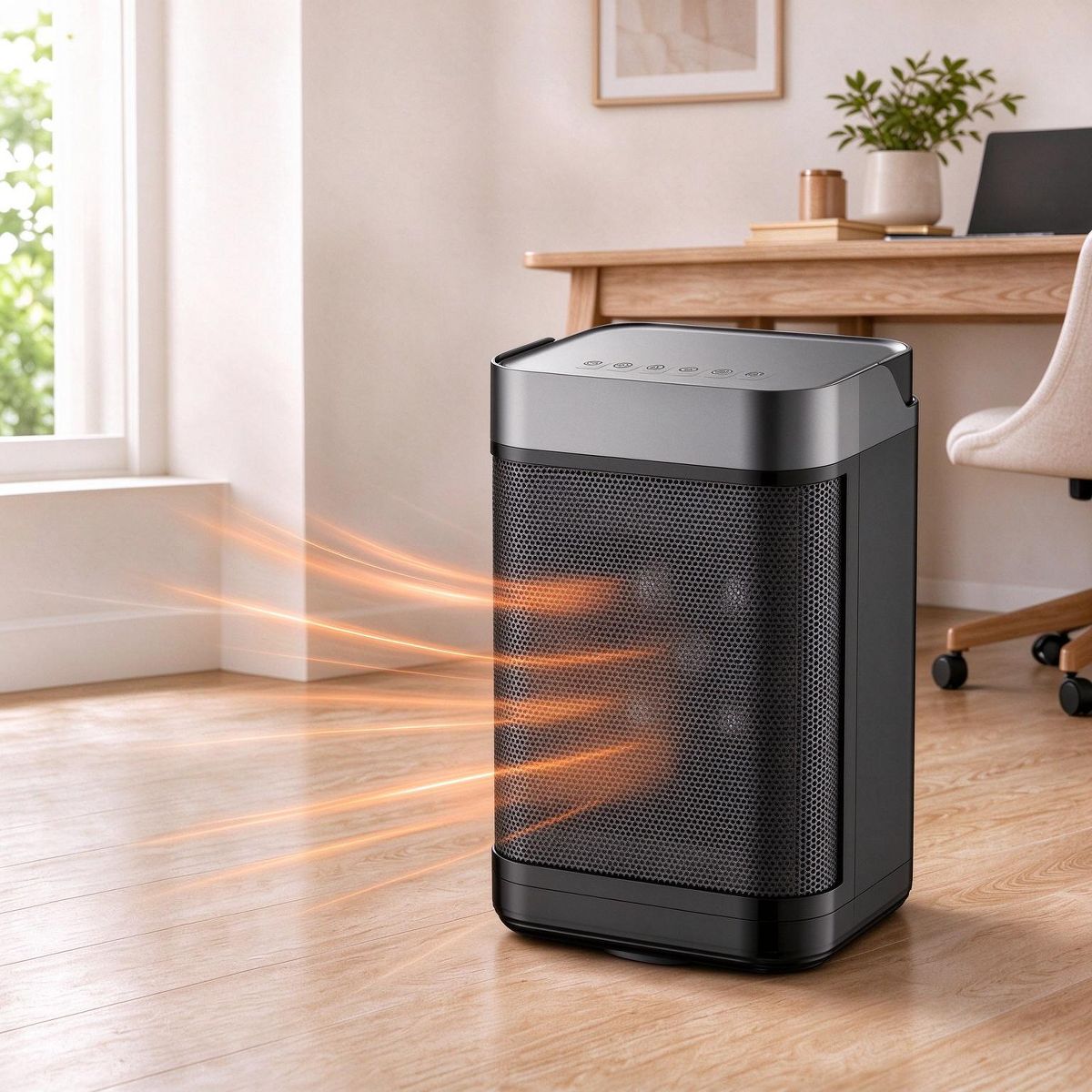 1500W PTC Ceramic Portable Space Heater, 4 Heat Settings, Adjustable Thermostat, Quiet, Tip‑Over & Overheat Protection for Home Office Bedroom
