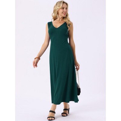 Женские платья INSPIRE CHIC Women's Sleeveless Tie-Waist Knit Beach Tank Casual Maxi Dress with Pockets Dark Green Medium — фото 3