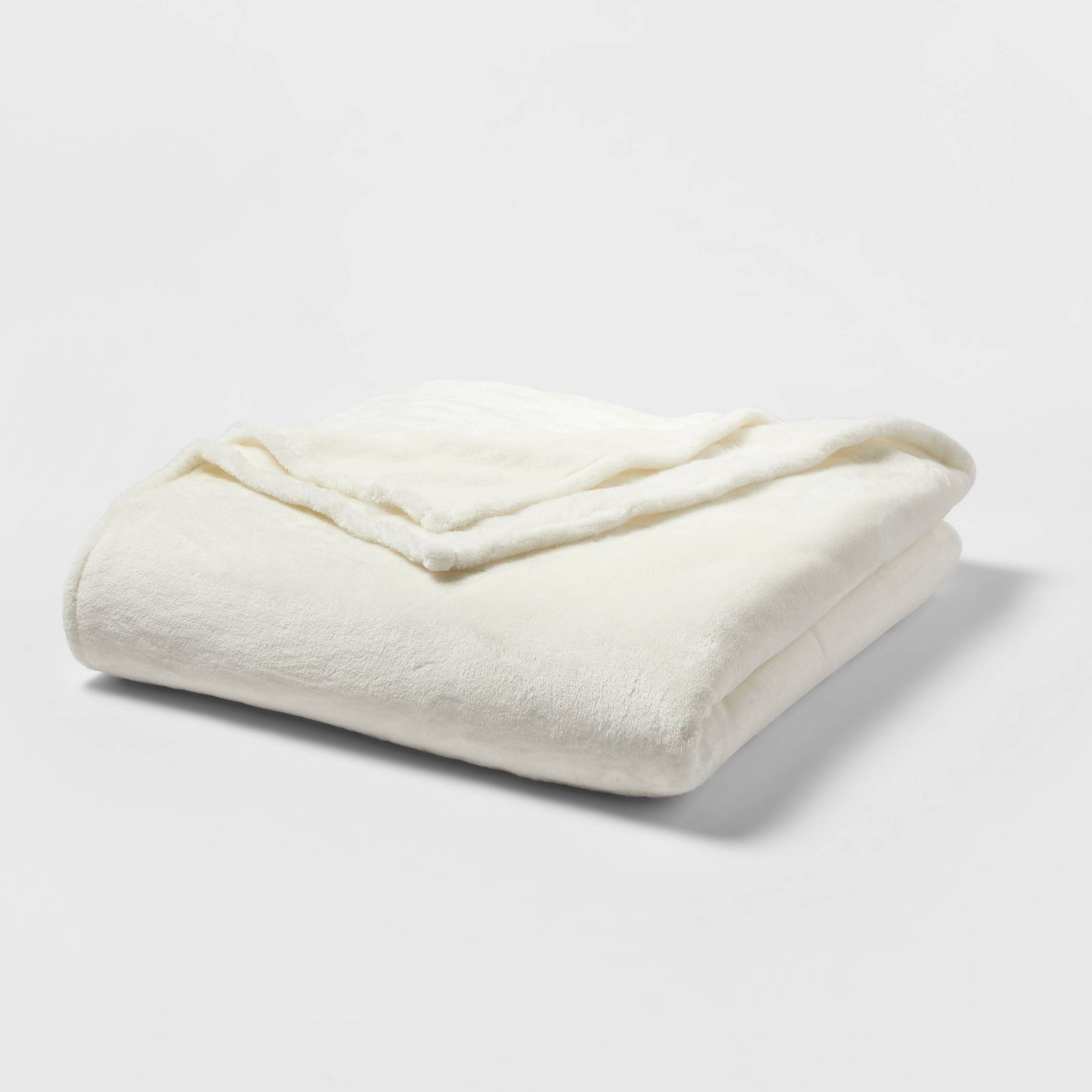 Full/Queen Microplush Bed Blanket Sour Cream - Threshold™: Midweight, Solid White, Modern Style, Double-Turned Hems