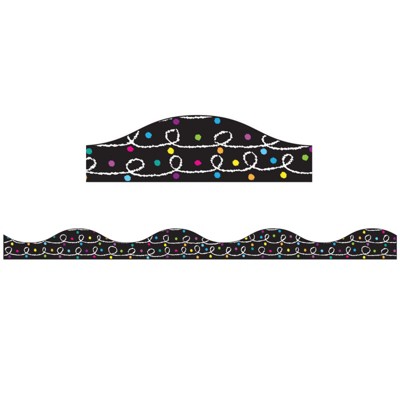 Ashley Productions Magnetic Border, White Chalk Loops with Color Chalk Dots on Black, 12' (Pack of 6)