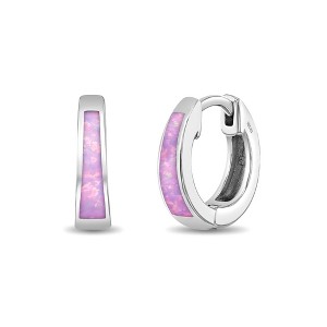Girls' Chunky Simulated Opal Inlay Huggie Hoop Sterling Silver Earrings - In Season Jewelry - 1 of 4
