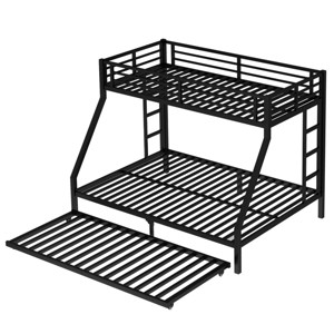 TopComfy Beds Metal Bunk Bed Twin XL over Twin XL Floor Bunk Bed Frame Heavy Duty Bunk Bed Bedroom Furniture for Bedroom, Black, 63"*64.6"*103.18" - 1 of 4