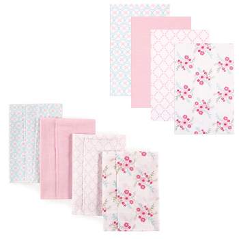 Luvable Friends Infant Girl Cotton Flannel Burp Cloths and Receiving Blankets, 8-Piece, Floral, One Size