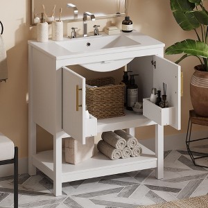 TUYOHW 30-Inch White Bathroom Vanity with Ceramic Sink and Versatile Storage for Small Bathrooms - 1 of 4