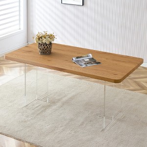 FURNIinspire Dining Tables Modern Minimalist Dining Table, Dining Table With Brown Tabletop And Acrylic Table Legs, Brown, 67"*35"*30" - 1 of 4