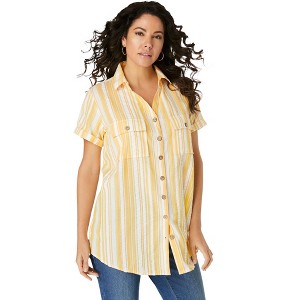 Roaman's Women's Plus Size Seersucker Big Shirt - 1 of 4