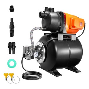 VEVOR 1 HP Shallow Well Pump with Pressure Tank, 1000 GPH/3700 L/H, 164 ft Lift 20/40 PSI Pressure Switch, Orange&Black - 1 of 4