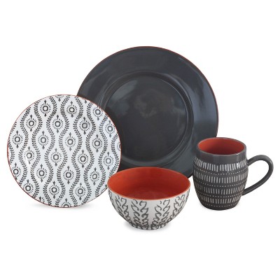 Baum Bros 16pc Stoneware Tangiers Dinnerware Set Gray