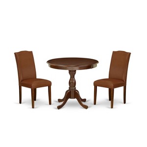 3-Piece Mahogany Finish Solid Wood Top Upholstered Dining Room Set with High Back (Seats-4) - 1 of 4