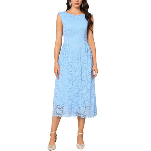 Женские платья INSPIRE CHIC Women's Wedding Guest Boat Neck Vintage Formal Cocktail Midi Lace Dress X-Large Sky Blue