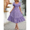 Women's Summer Smocked Midi Dress Casual Square Neck Puffy Short Sleeve Tiered Ruffle Dresses - 2 of 4