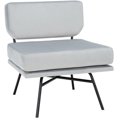 Mid-Century Modern Grey Velvet Accent Chair with Matte Black Legs