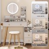AZL1 Life Concept Vanity Table with Round Mirror Bedside Cabinet Cushioned Stool Dedicated Hair Dryer Bracket for Bedroom, White, 35"*18"*7" - 4 of 4