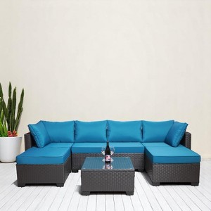 7-Piece Outdoor Garden Patio Furniture Set, PE Rattan Wicker Sofa,outdoor couch patio furniture;outdoor sofa - 1 of 4