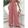 Women's High Waist Polka Dot Wide Leg Pants Elastic Smocked Waist Lounge Trousers - 3 of 4