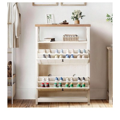Shoe Cabinet With 2 Flip Drawer Open Shelves Storage Organizer Hallway