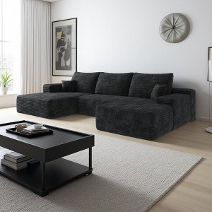 135" Cloud Plush Corduroy U-Shaped Sectional Sofa with Left Chaise & Ottoman - 1 of 4