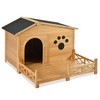 YOOCOZZ 48" Wooden Dog House with Porch and Paw Print, Dog Kennel with Water-Resistant Asphalt Roof and Fencing, Medium-Nature - 4 of 4