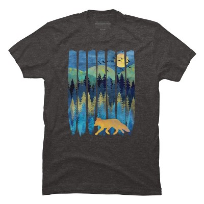 Men's Design By Humans Fox Forest Night By Maryedenoa T-Shirt