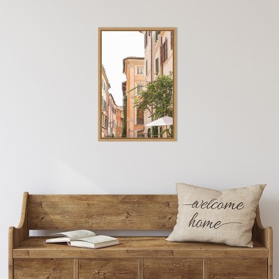 Streets of Rome Vertical Canvas Wall Art Print in Maple Frame