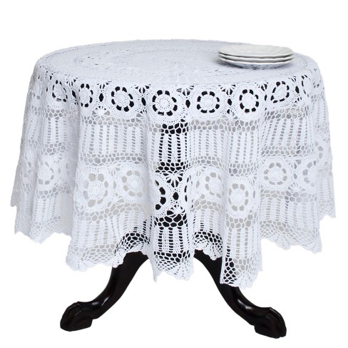 Saro Lifestyle Handmade Crochet Cotton Lace Table Linens, White, 72 ...