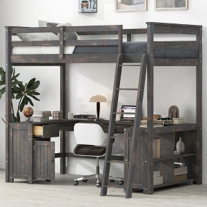 Whisen Elegant Design Twin Size Loft Bed with Desk, Drawers and Storage Shelves - 1 of 4