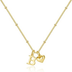 Heart Initial Necklace for Women & Girls, 14K Gold Plated Letter Pendant Birthday Gift - 1 of 4