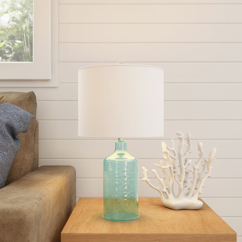 Glass Table Lamp - Accent LED Light with Clear Base and White Shade - Bedroom Lighting for Coastal, Nautical, and Cottage Style by Lavish Home (Blue), 5 of 9