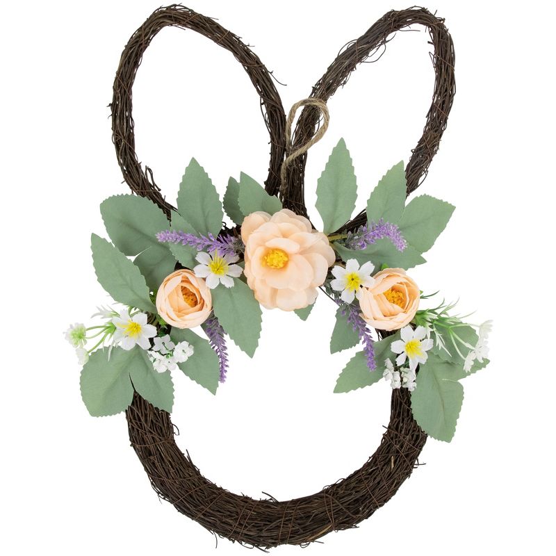 Northlight 15" Bunny Ears Floral Easter  Twig Wreath, 1 of 6