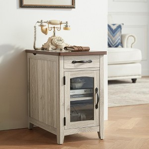 Wood End Table Nightstand with Charging Station - 1 of 4