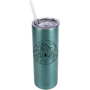Elanze Designs Turquoise Blue 20 Ounce Double Wall Stainless Steel Glitter Travel Tumbler With Sliding Lid And Straw, Medieval Castle - 1 of 4