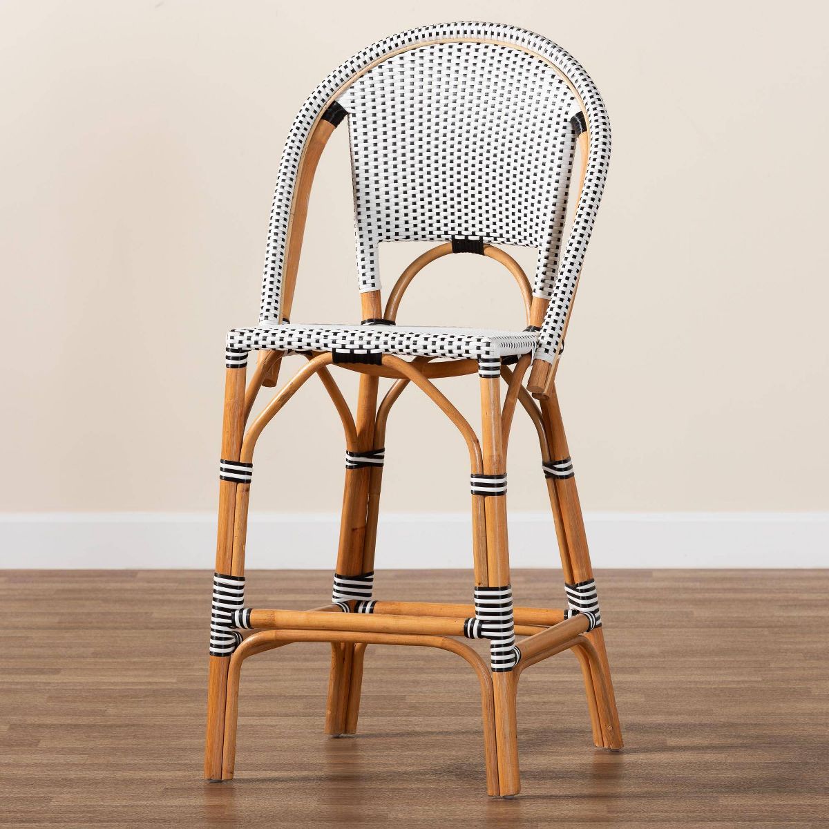 bali & pari Genica Two Tone Weaving and Natural Rattan Bar Stool Black/White - thumbnail 7