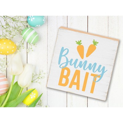 White and Multicolor MDF Bunny Bait Shelf Block Figurine
