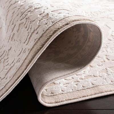 Cream Ivory Floral Rectangular 6' x 9' Synthetic Area Rug