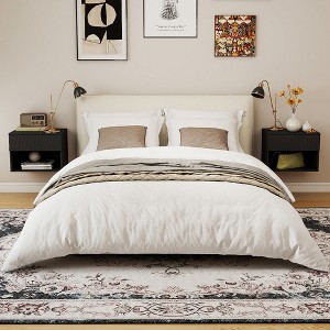 Resenkos Floating Nightstand with Lights, 2 Drawers, 3 Lighting Modes, for Bedroom, Living Room, Study, White - 1 of 4