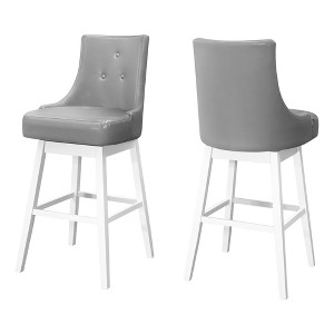 HomeRoots Set of Two 29" Gray and White Faux Leather and Solid Wood Bar Height Swivel Bar Chairs - 1 of 4