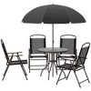 Outsunny 6 Piece Patio Dining Set for 4 with Umbrella, 4 Folding Dining Chairs & Round Glass Table for Garden, Backyard, and Poolside - 4 of 4