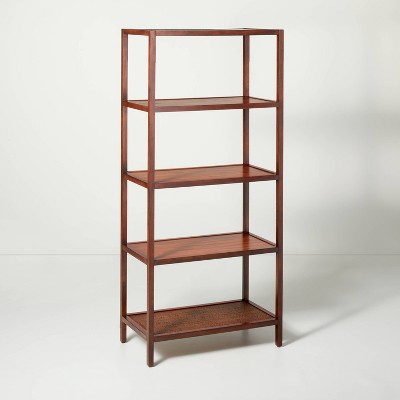 70" 5-Shelf Wood & Cane Transitional Vertical Bookshelf - Brown - Hearth & Hand™ with Magnolia