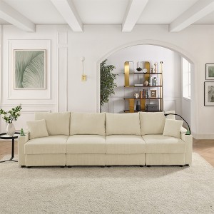 Modern 132" Corduroy 4-Seater Sectional Sofa with Cup Holders & Phone Holder - 1 of 4