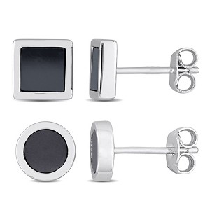 EVERLY JEWELRY | Men's Sterling Silver 1 5/8ct TGW Hematite Square and Round Stud Earrings 2-Piece Set - 1 of 4
