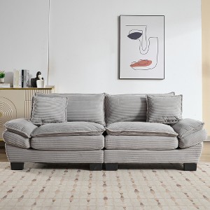 Akoasm Comfortable Velvet Double Sofa Bed with Pillows for Bedroom & Living Room-Light Grey - 1 of 4