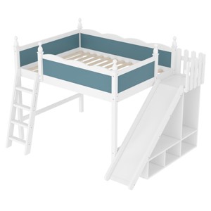 TopComfy Beds Full Loft Bed with Storage Shelves and Cabinet Loft Beds with Detachable Slide and Ladders for Bedroom, Blue, 57.7"*60.8"*161.35" - 1 of 4