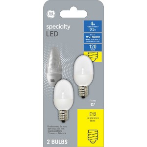 GE 2pk 4W C7 LED Nightlight Specialty Bulbs: 0.5W Energy Use, 22.8-Year Life, E12 Base, 2700K, 5 Lumens, White - 1 of 3