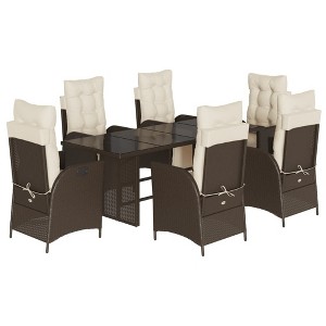 vidaXL Patio Dining Set with Cushions Table and Chair Furniture Poly Rattan - Brown and Cream Glass 6-Piece - 1 of 4