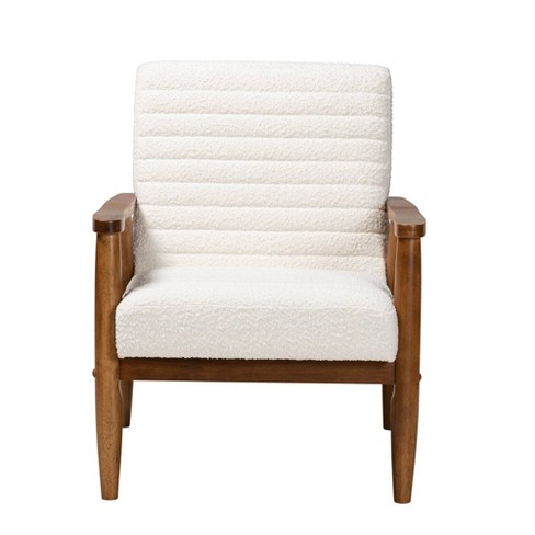 Stratton Boucle Fabric And Wood Armchair White walnut Brown