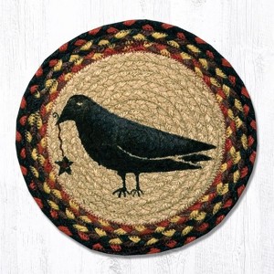 Earth Rugs Crow & Star Round Trivet – 10"x10" Braided Natural Fiber Hot Pad with Primitive Blackbird and Star Design - 1 of 3