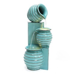 LuxenHome 30" Tall Aqua Blue Outdoor Water Fountain with LED Lights, Cascading Resin Garden Fountain with Ceramic Like Glaze - 1 of 4
