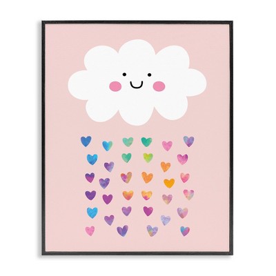 Stupell Industries Happy Cloud with Rainbow Hearts Framed Giclee Art