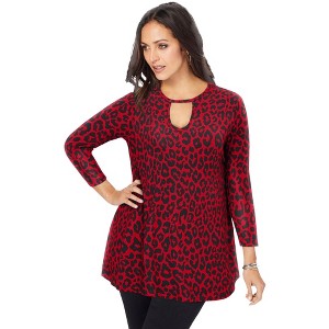 Jessica London Women's Plus Size Stretch Knit Keyhole Swing Tunic - 1 of 4